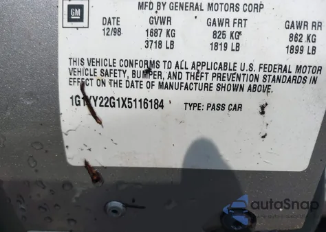 1999 Chevrolet Corvette from USA, damaged, VIN 1G1YY22G1X5116184